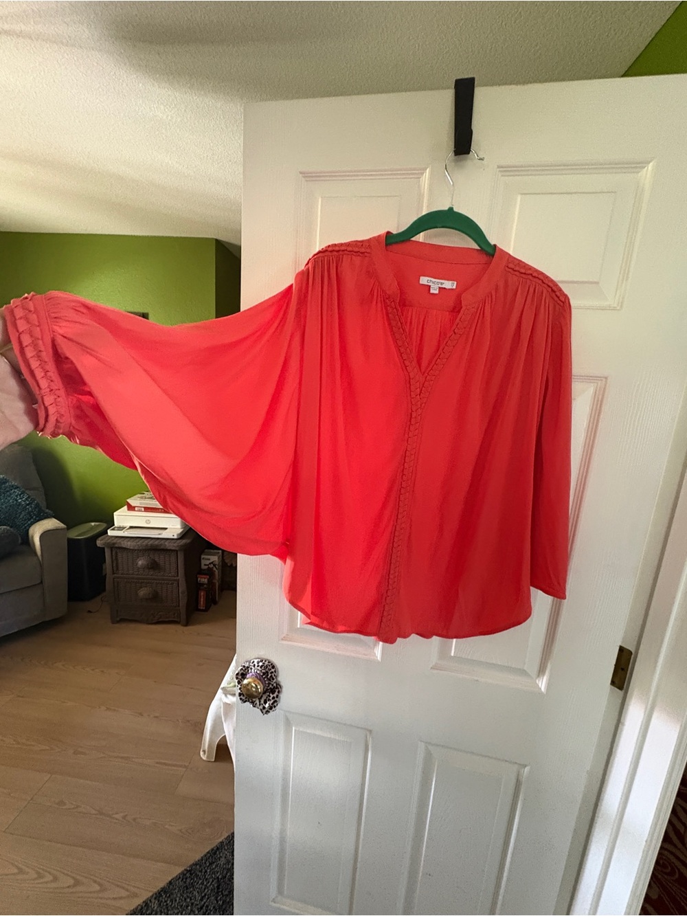 Chico's Coral Peasant-Style Blouse
